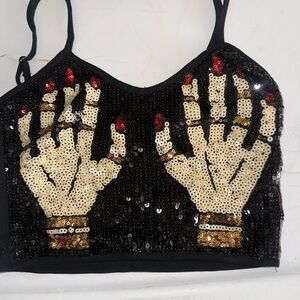 Sequin Hand Design Black Crop Top